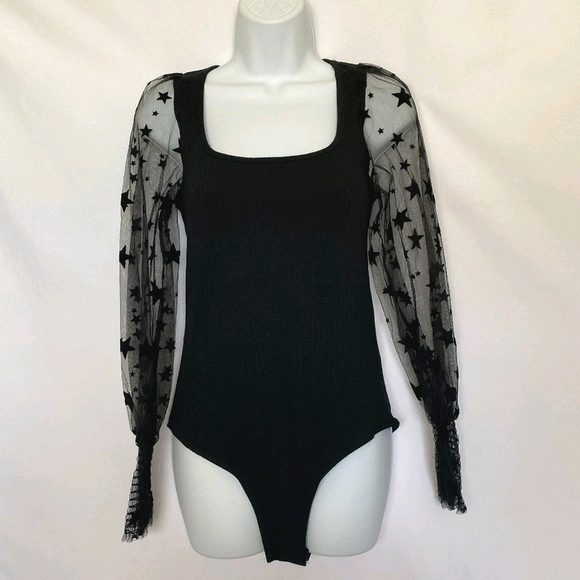 💜Sheer Star Spangled Sleeve Body Suit - Picture 1 of 13